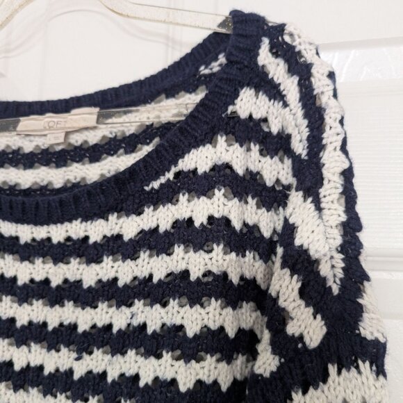 LOFT Stripe Crochet Knit Sweater Womens Size Large Blue White Nautical Casual - Picture 3 of 10